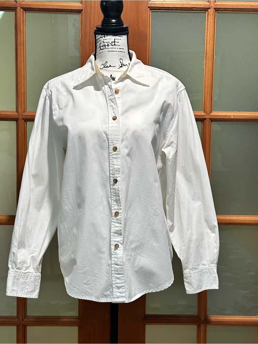 bill blass White Long-Sleeve Casual Button-Down Shirt (Size L)